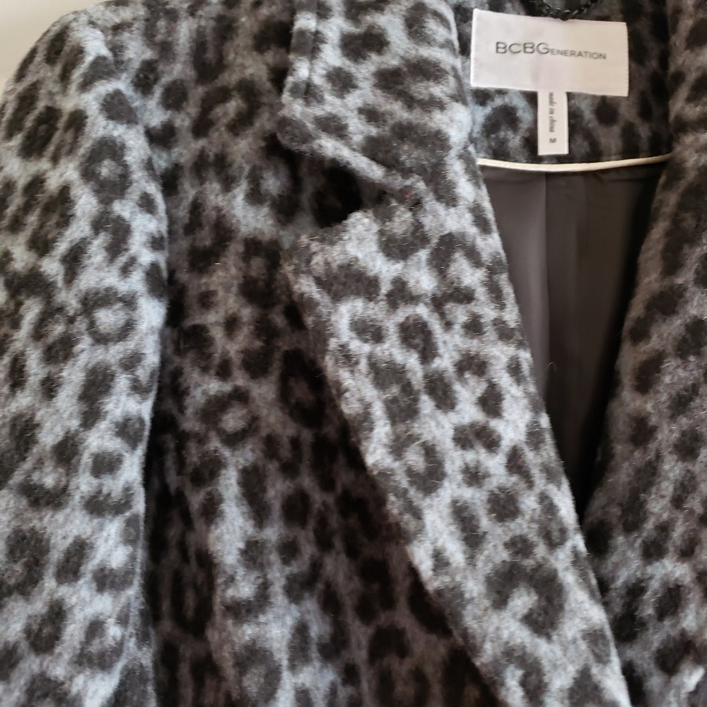 GCBG MAXAZRIA Womens Midweight Blue-Leopard Overcoat Sz, Medium - Picture 8 of 14